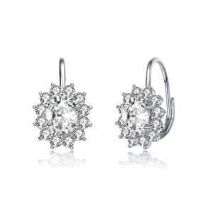 Rachel Glauber Oval Halo Leverback Earrings Women Cubic Zirconia Silver Tone NEW